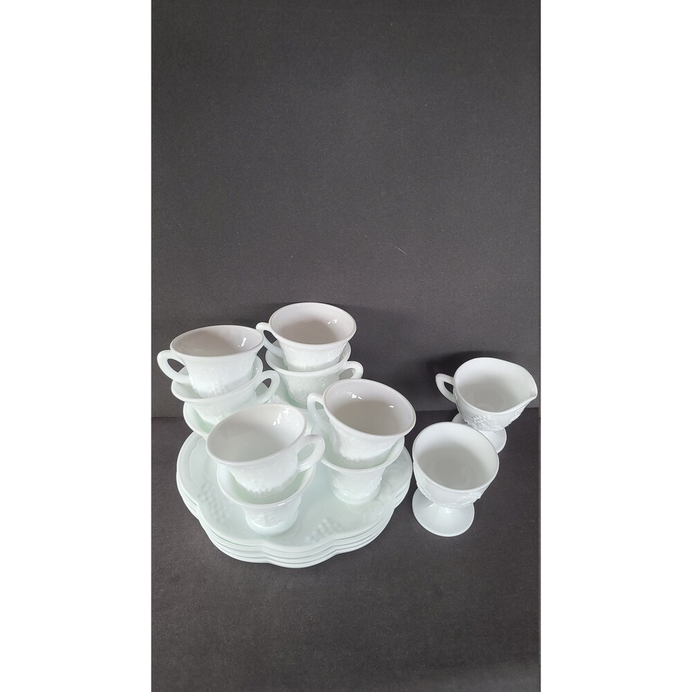 Indiana White Milk Glass Snack Set